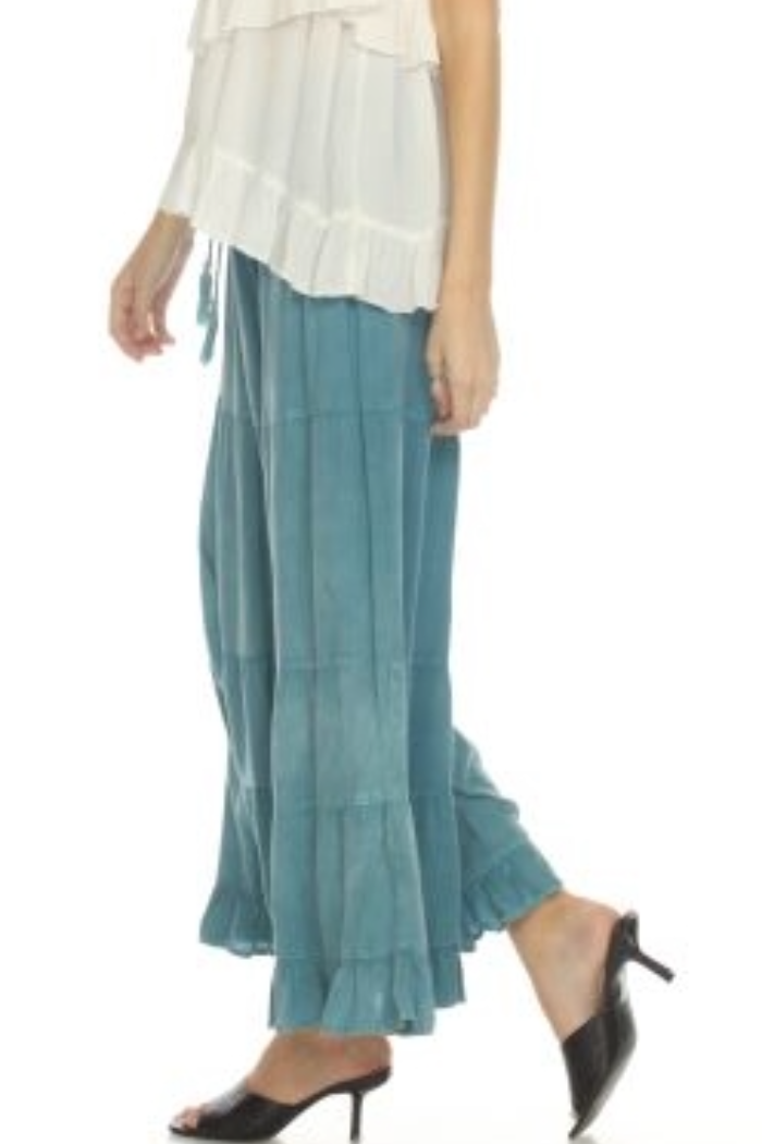 Rayon Tiered Pant in Teal Stone Wash