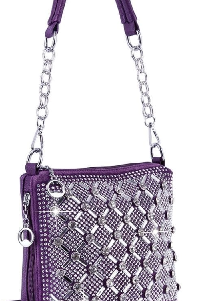 Spectacular Rhinestone Patterned Hobo Handbag in Purple
