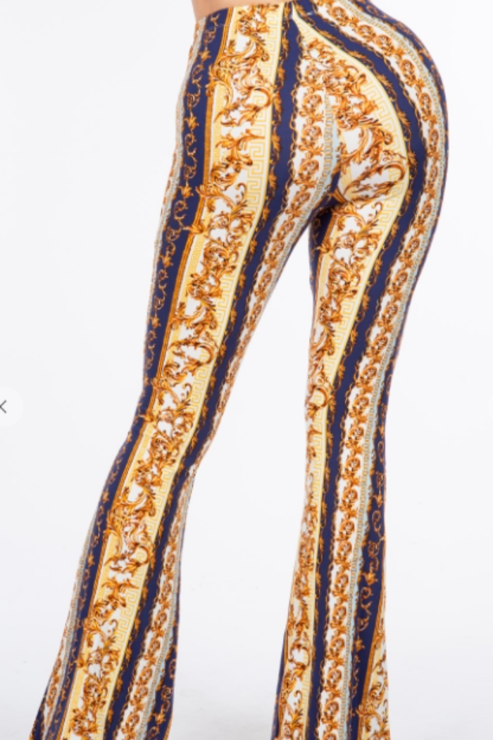 Baroque Chain Printed Flared Pant in Navy Print