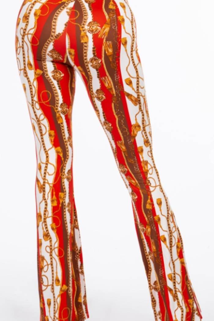Baroque Chain Printed Flared Pant in Red Print
