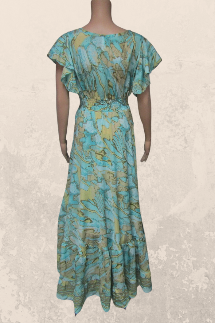Mesmerizing Maxi Dress in Aqua&Camel Print