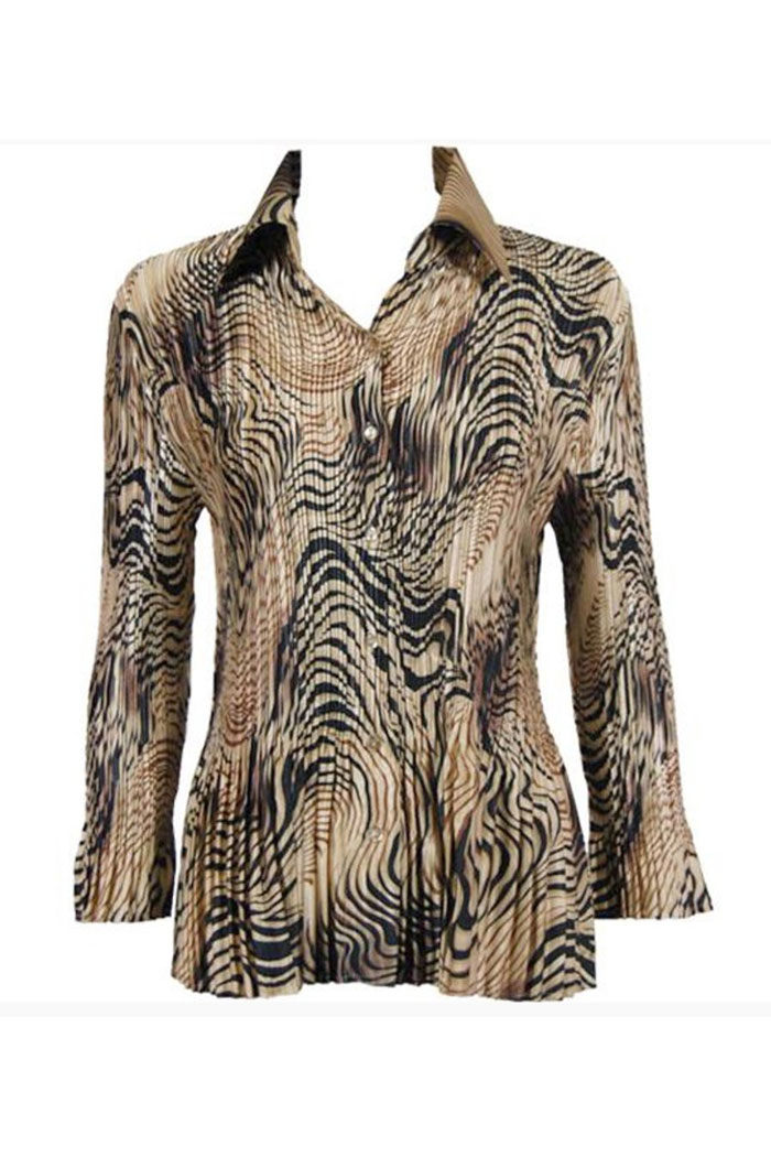 Stylish Satin Mini Pleated Shirt in Animal Swirl Print