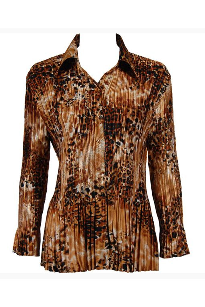 Stylish Satin Mini Pleated Shirt in a Brown Animal Print