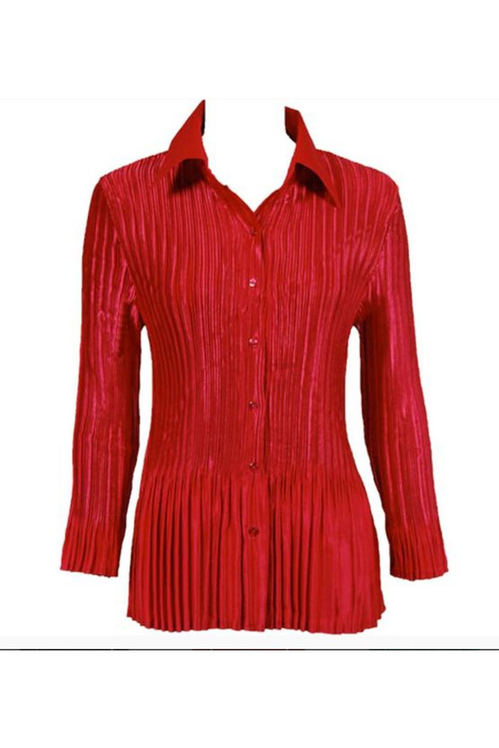 Stylish Satin Mini Pleated Shirt in Solid Red