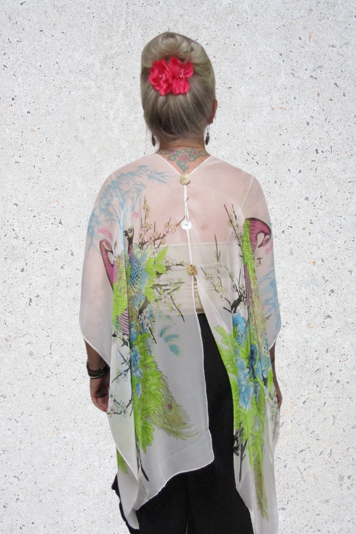 Silky Sheer 6-Button Poncho - White Peacock