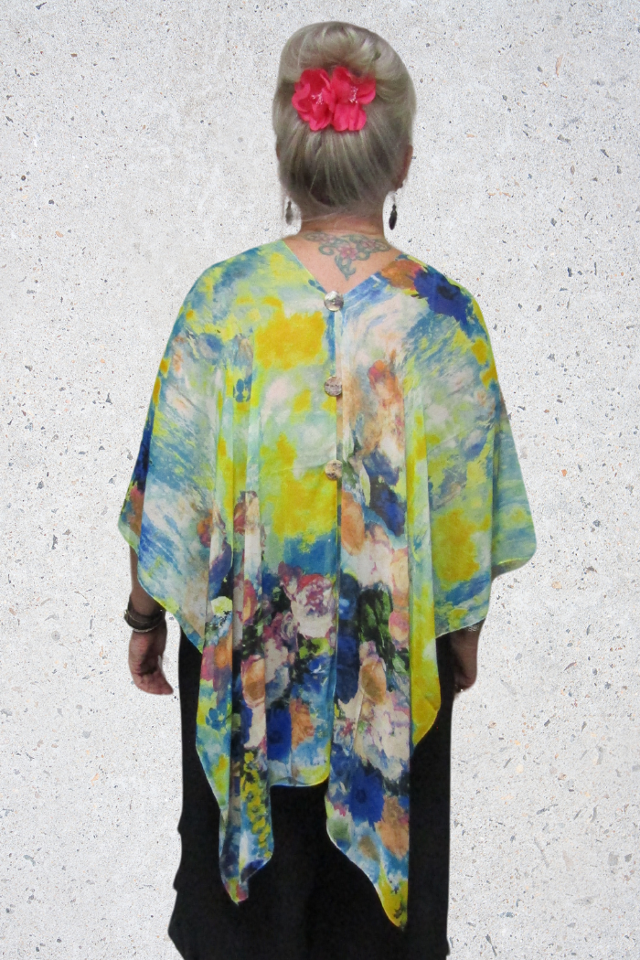 Silky Sheer 6-Button Poncho - Multicolor Abstract
