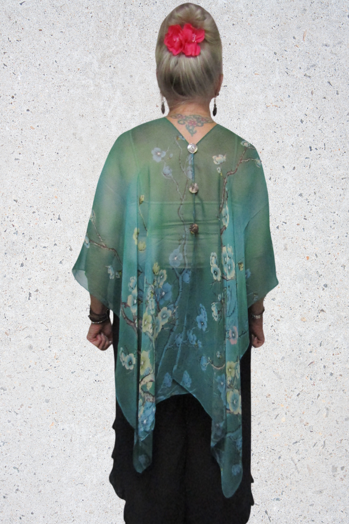 Silky Sheer 6-Button Poncho - Apple Blossom