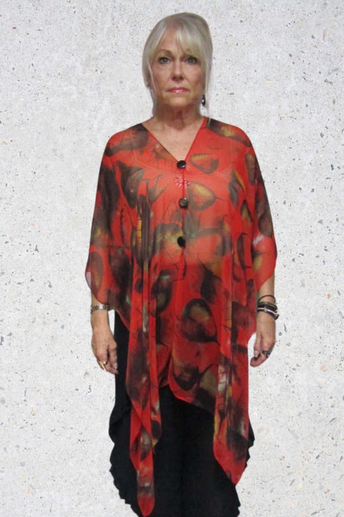 Silky Sheer - Poncho - Red Leaves