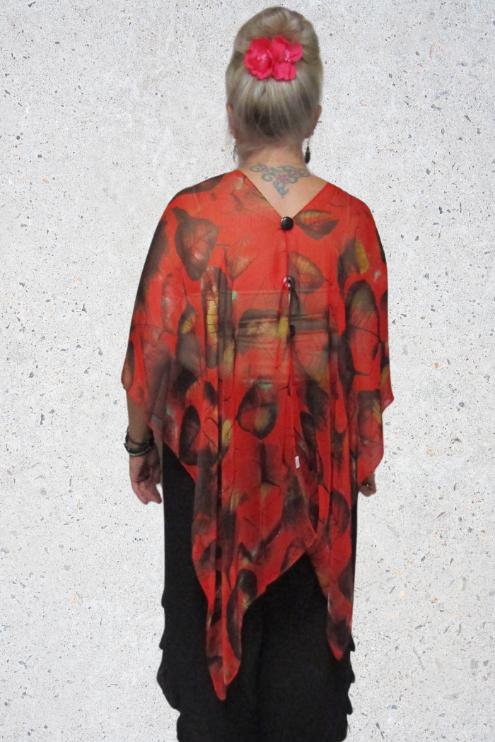 Silky Sheer - Poncho - Red Leaves