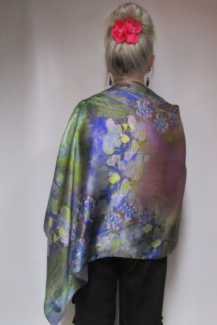 Satin Charmeuse Button Shawl in Olive Floral Print