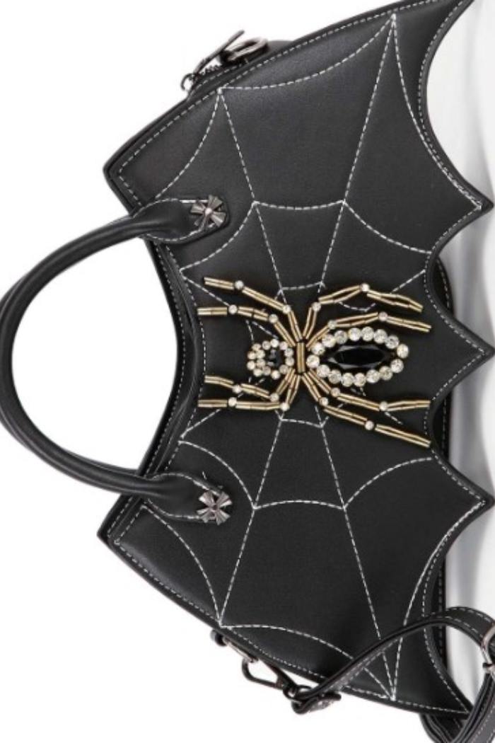 Batwing Rhinestone Spider Accent Bag in Black