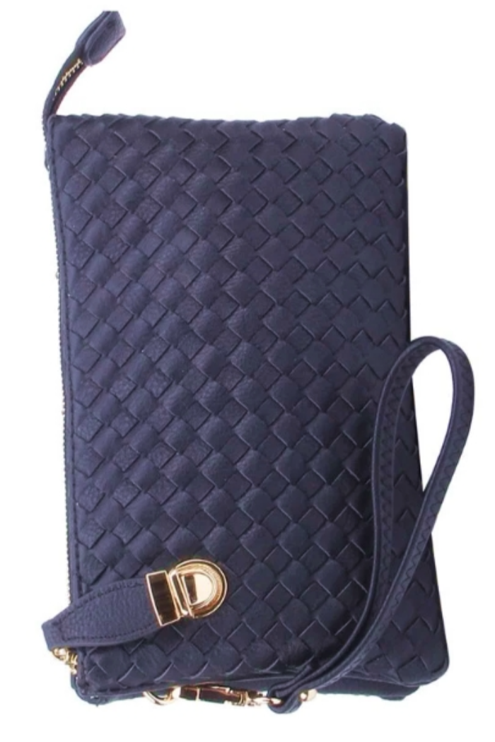 Fashion Woven Clutch Crossbody Bag in Navy