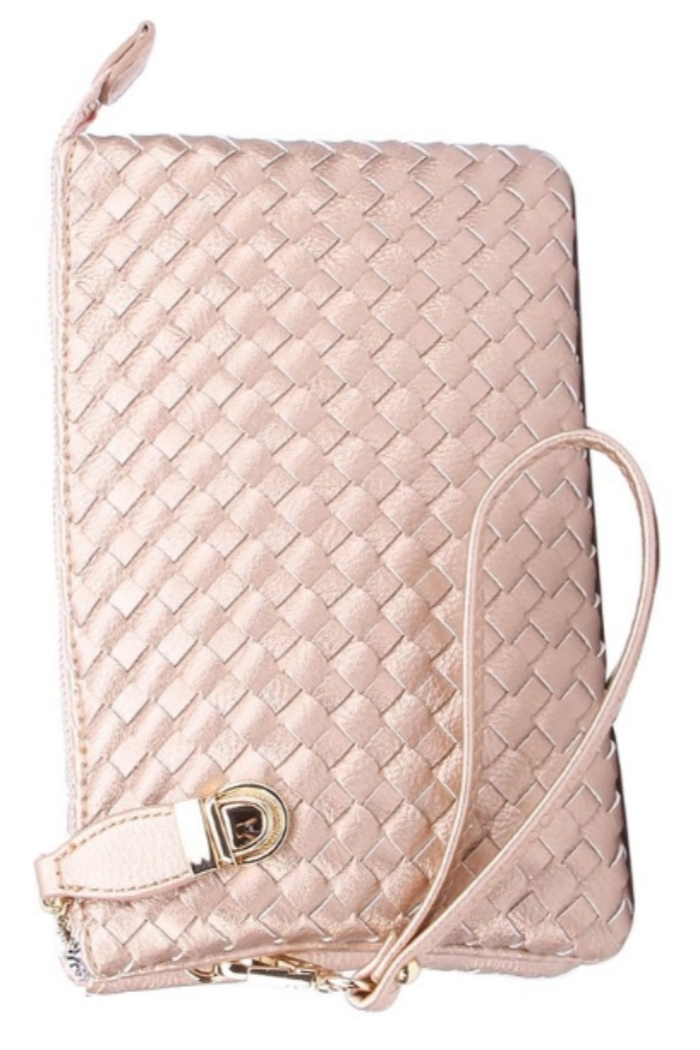 Fashion Woven Clutch Crossbody Bag in Rosegold