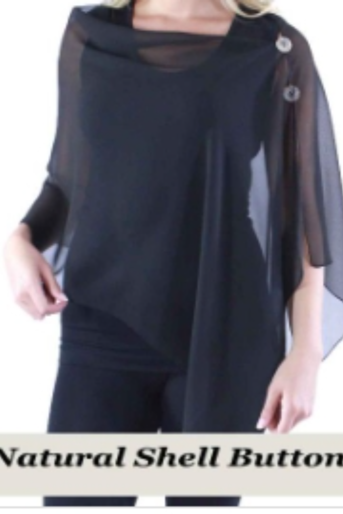 Silky Sheer 6-Button Poncho - Black