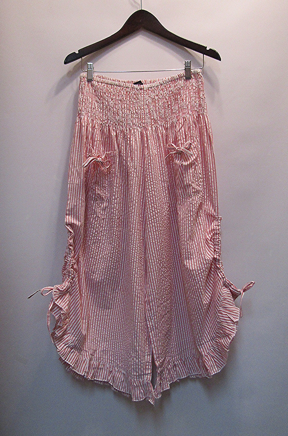 Dusty Pink Stripe Ruffled Hem Pantaloon Pant
