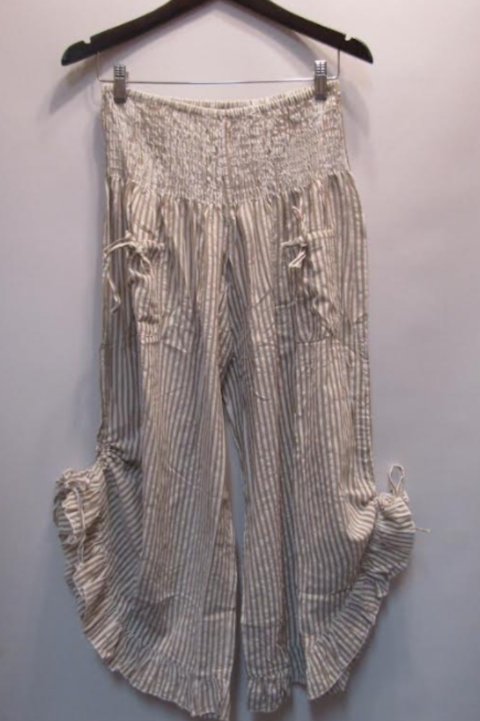 Cotton Pantaloon Pant in Beige Stripe