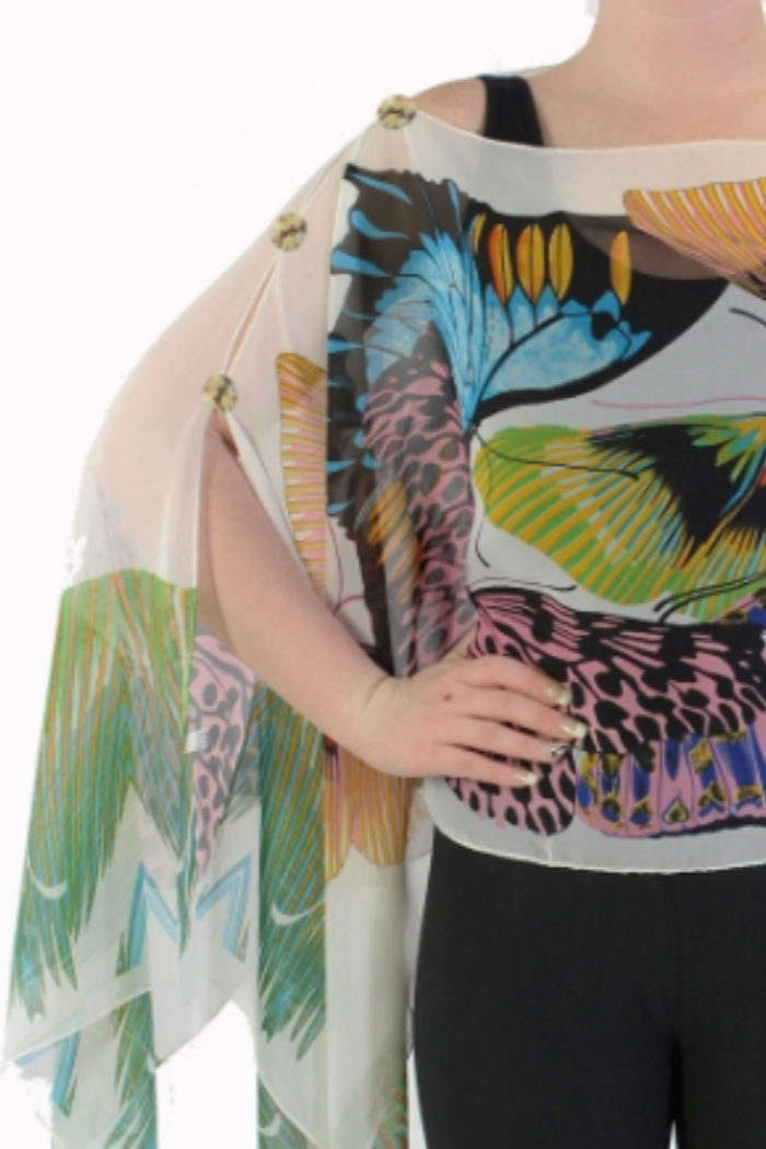 Silky Sheer 6-Button Poncho - White Butterfly
