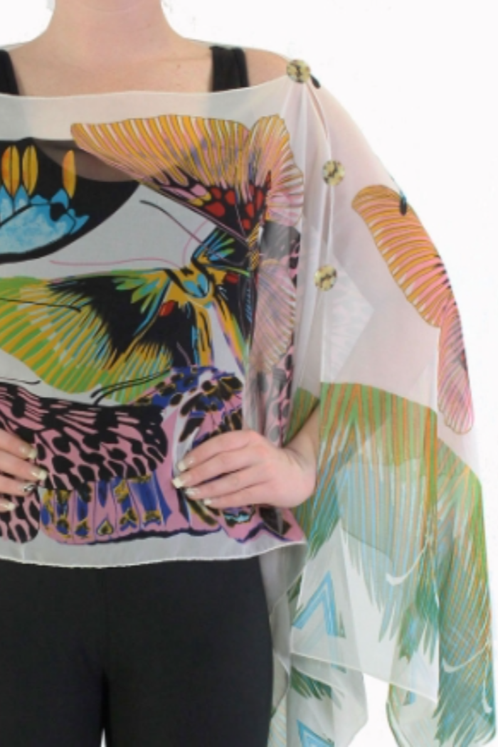Silky Sheer 6-Button Poncho - White Butterfly