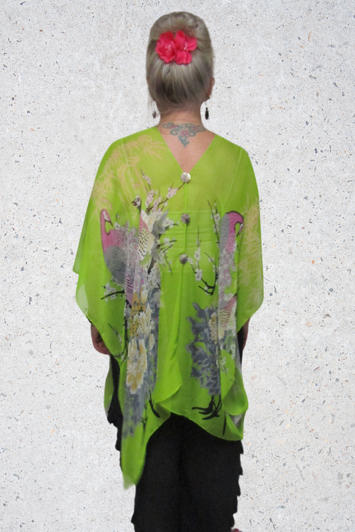 Silky Sheer 6-Button Poncho - Lime Peacock