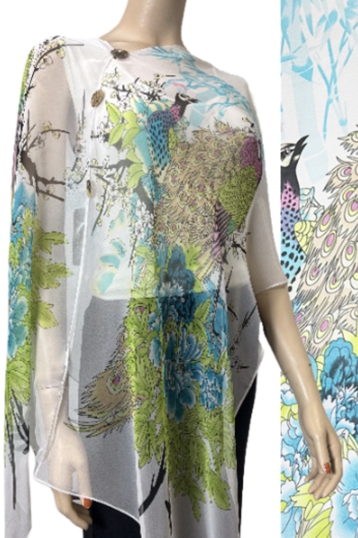 Silky Sheer 6-Button Poncho - White Peacock