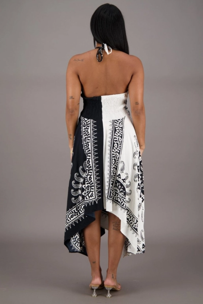 Black & White Halter-Style Scarf Dress
