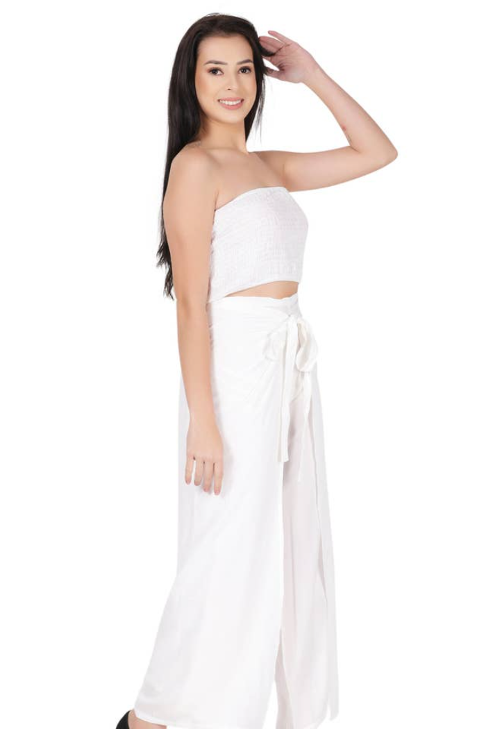 Two-Piece Wrap Pant Set - Solid White or Black