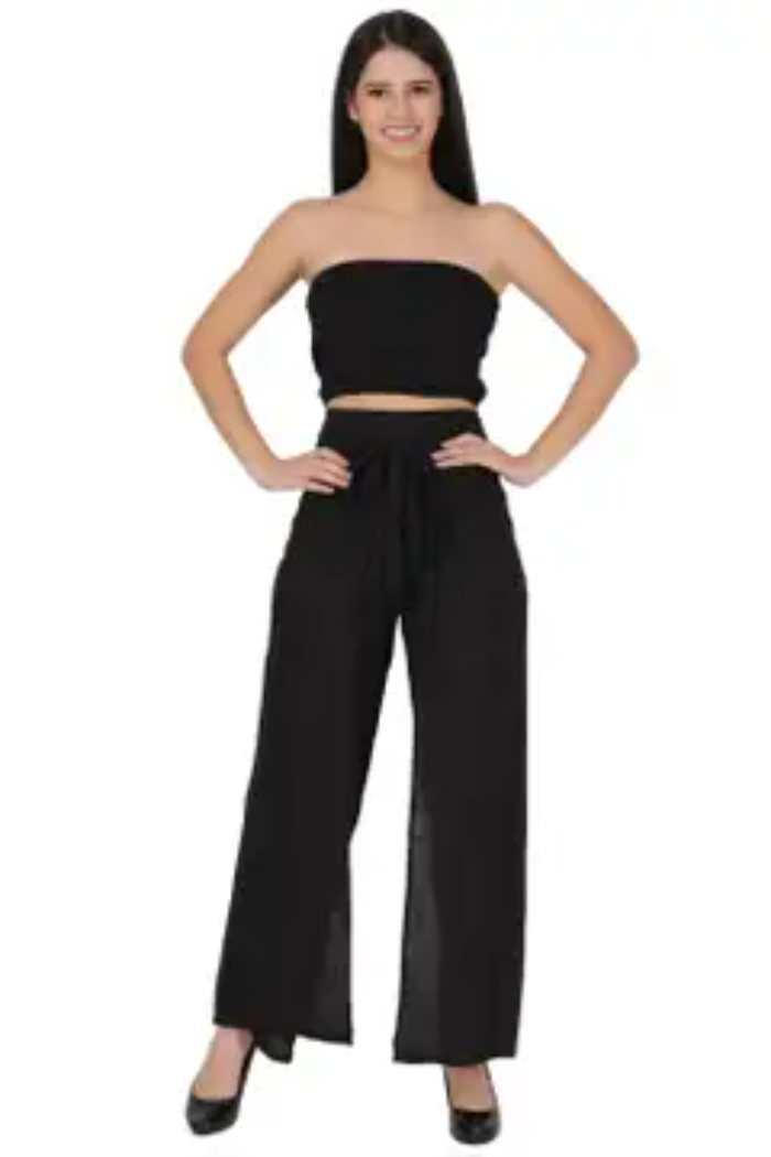Two-Piece Wrap Pant Set - Solid White or Black