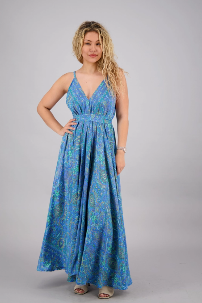 Maxi Silk Blend Spaghetti Strap Dress