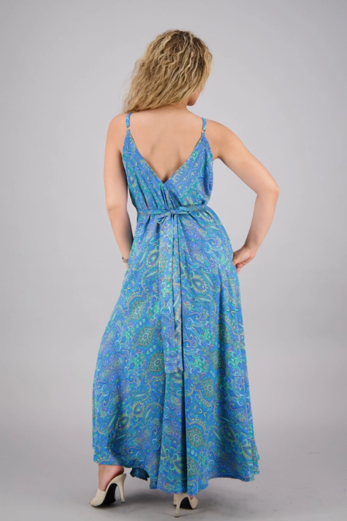 Maxi Silk Blend Spaghetti Strap Dress