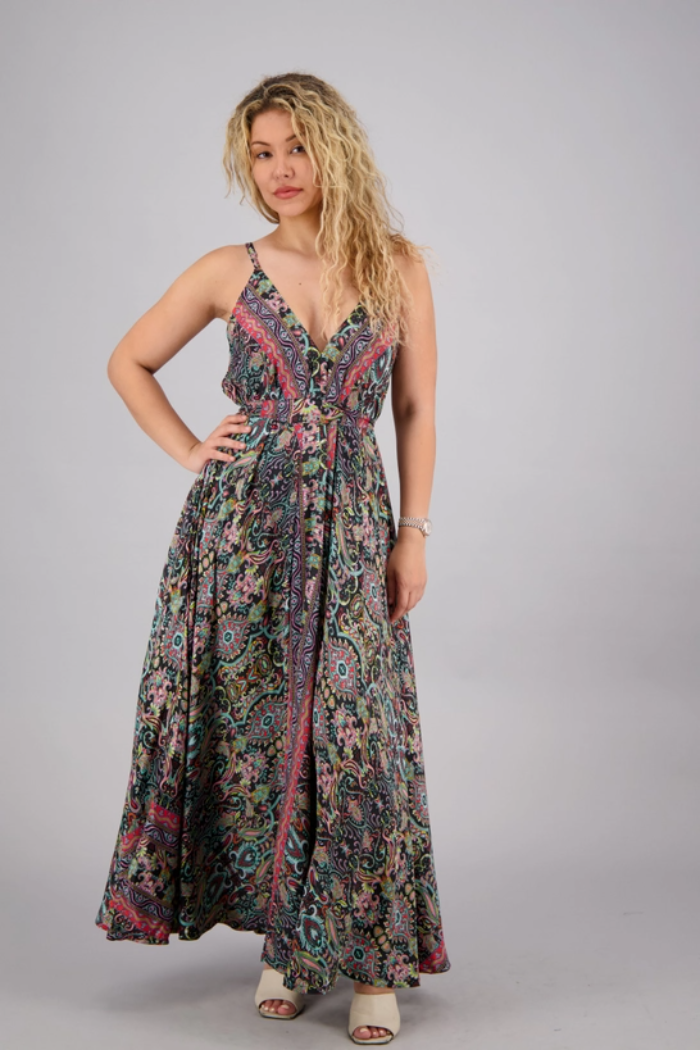 Maxi Silk Blend Spaghetti Strap Dress