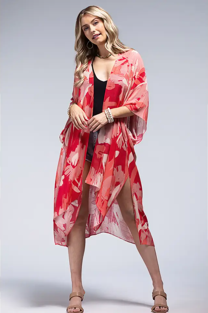 Bohemian and Glam Kimono - Red Floral