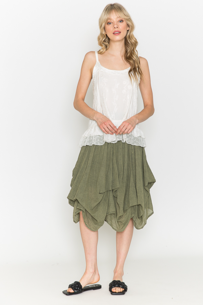 Cotton Bubble Mini Skirt in Olive