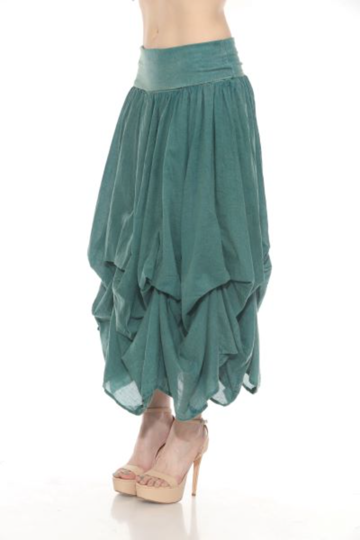 Cotton Bubble Maxi Skirt in Green