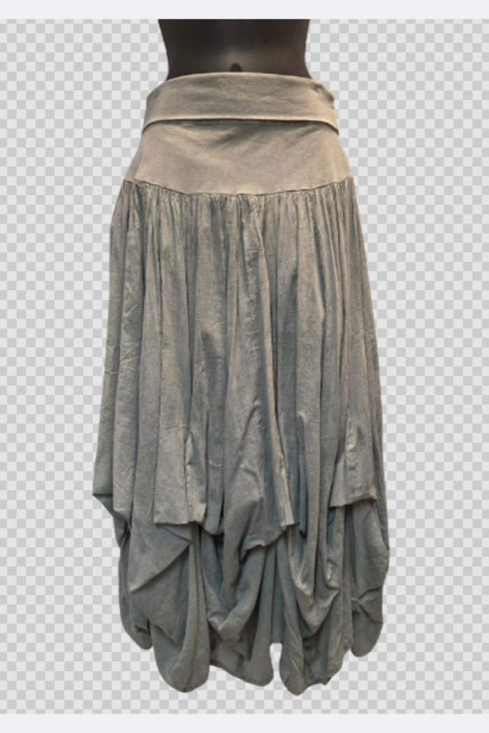 Cotton Bubble Maxi Skirt in Sage