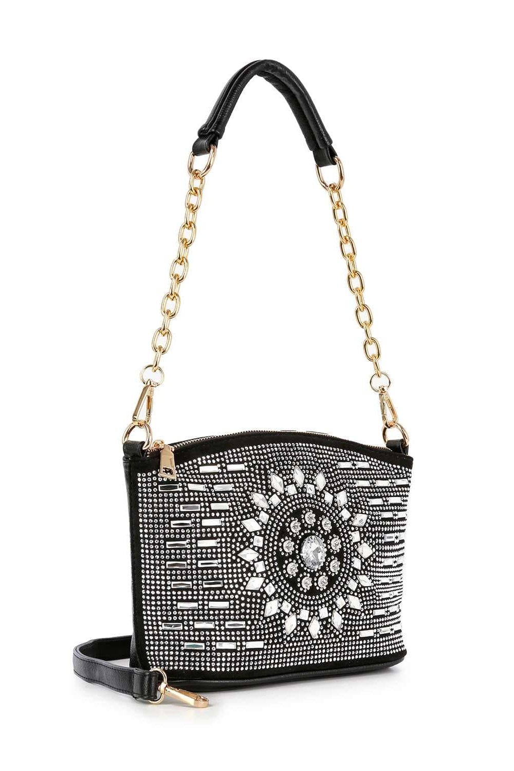 Rhinestone Sunburst Design Shoulder Bag