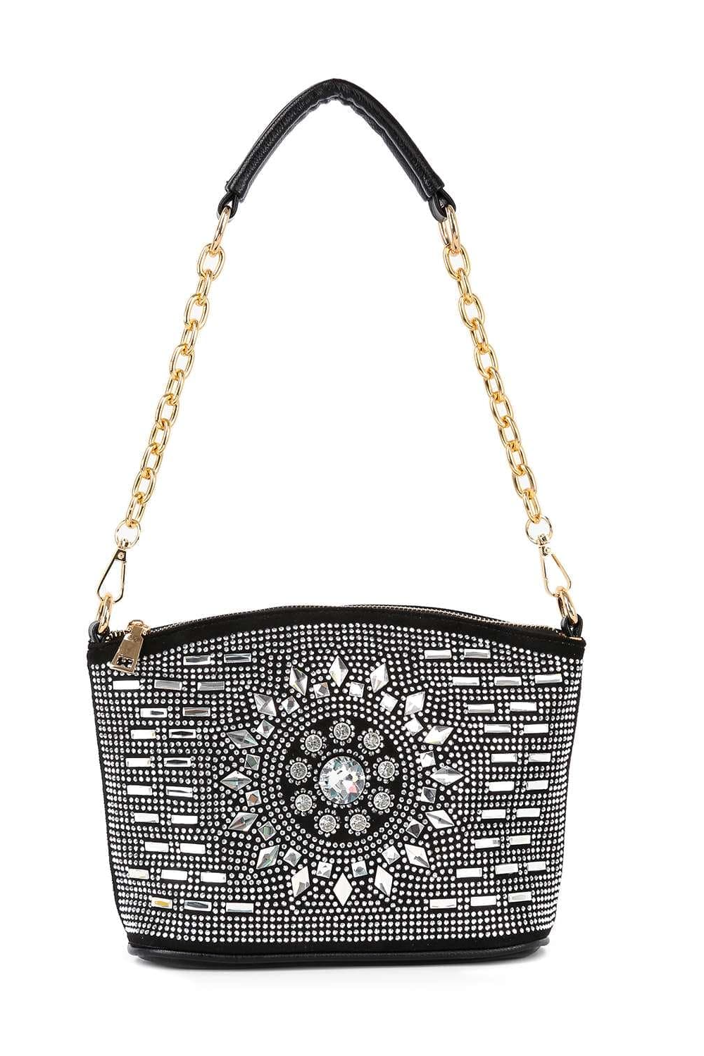 Rhinestone Sunburst Design Shoulder Bag