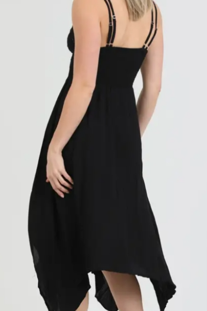 Romantic Boho Hanky Hem Black Dress