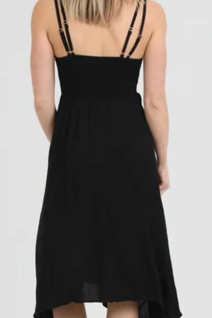 Romantic Boho Hanky Hem Black Dress
