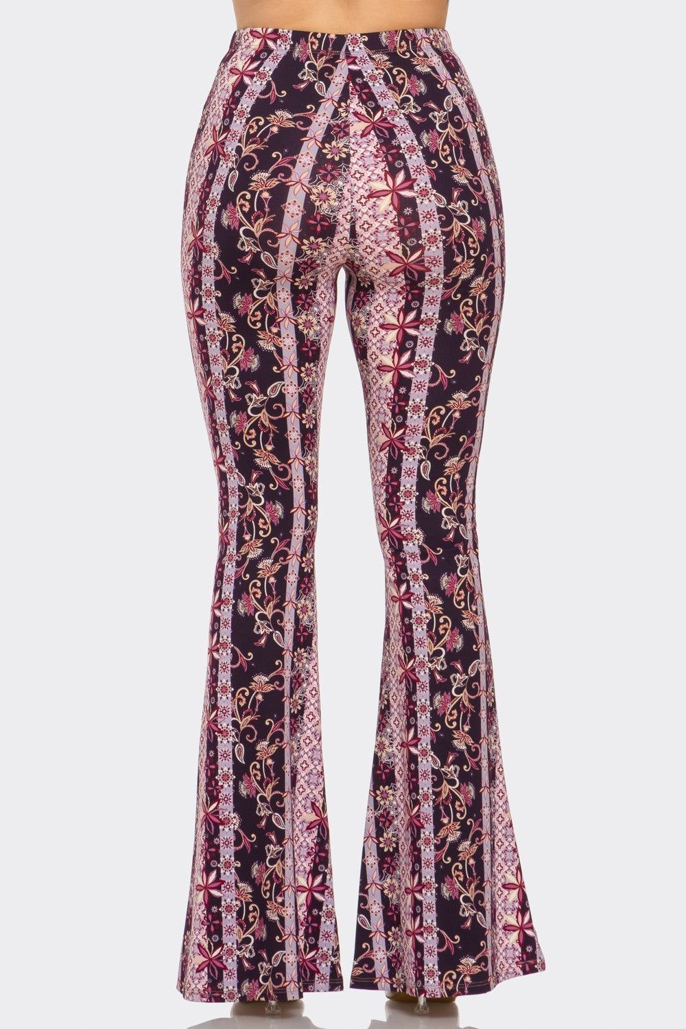 Boho Floral Print Flared Pant in a Plum & Pink Print
