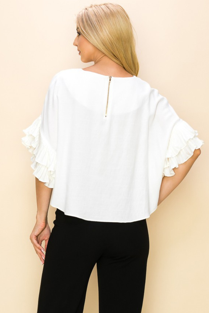 White Ruffle Sleeve Blouse