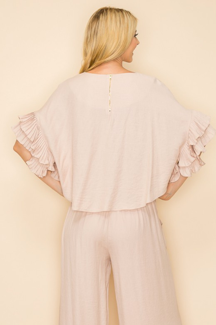Ruffled Sleeve Top in Champagne