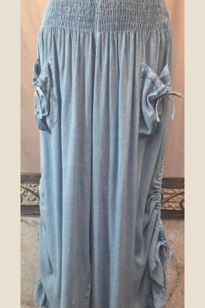 Rayon Ruffled Pantaloon Cropped Pant - Blue