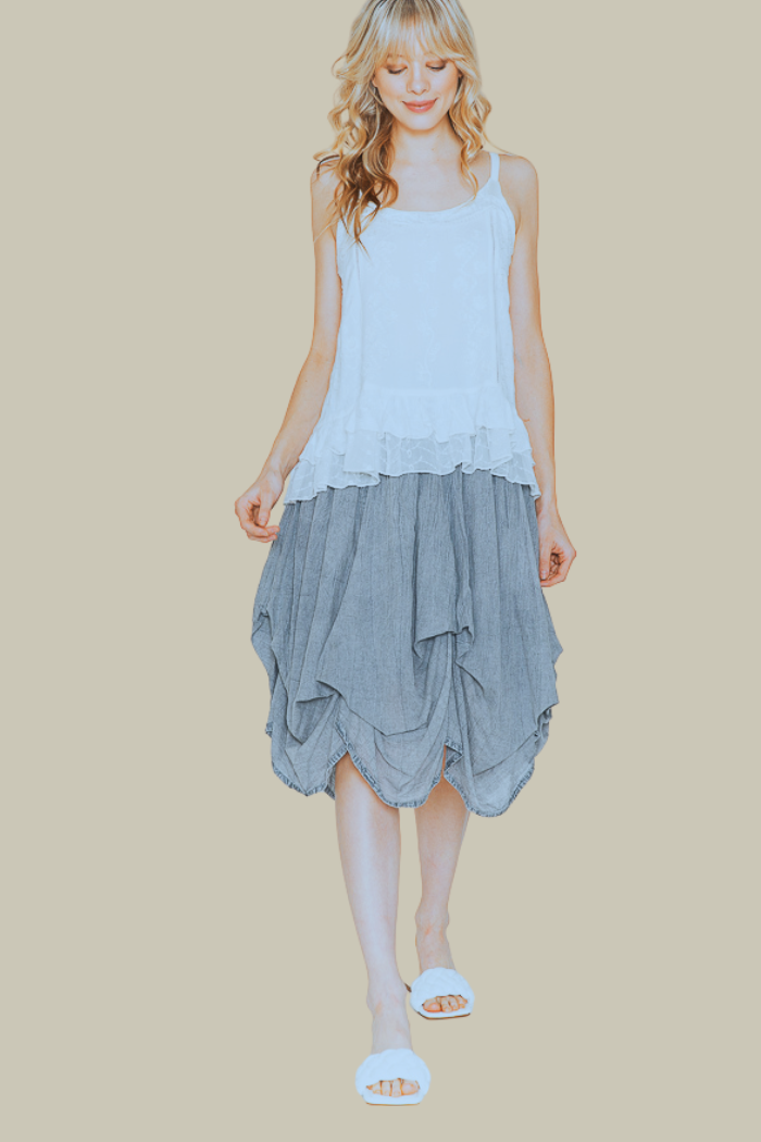 Cotton Bubble Mini Skirt in Light Denim