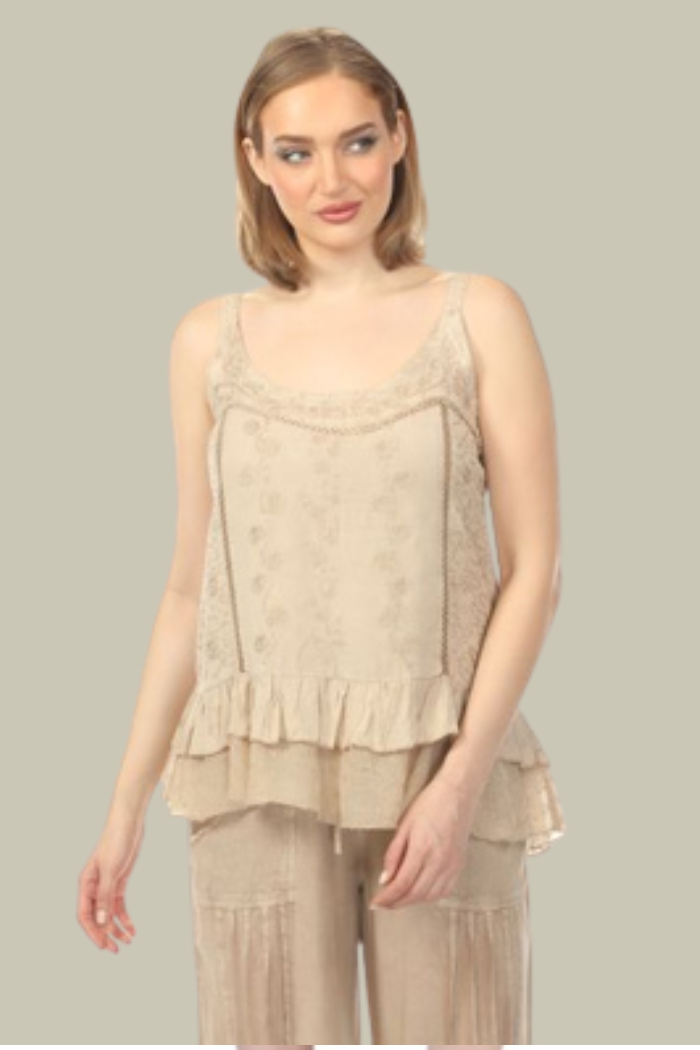 Embroidered Sandwash Tank Top - Sand