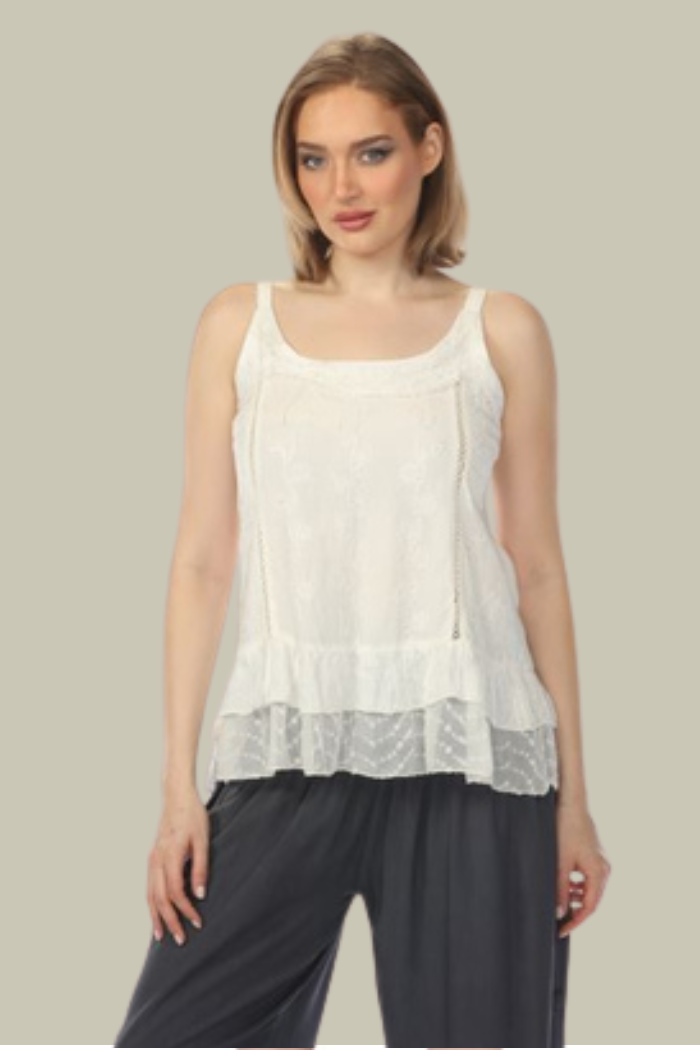 Embroidered Sandwash Camisole Tank Top - Natural