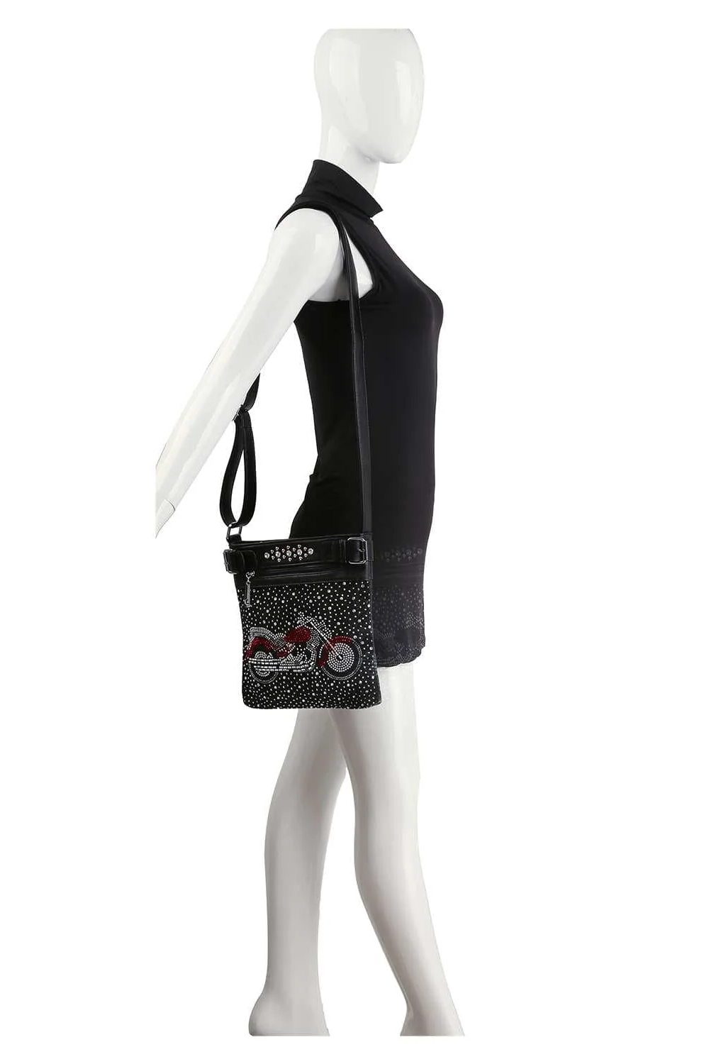 Rhinestone Motorcycle Design Crossbody Bag