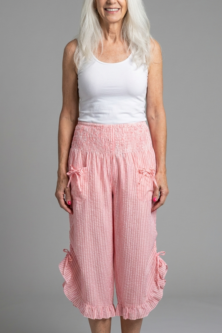 Coral Stripe Ruffled Hem Pantaloon Pant