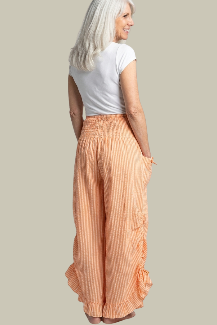Orange Stripe Ruffled Hem Pantaloon Pant