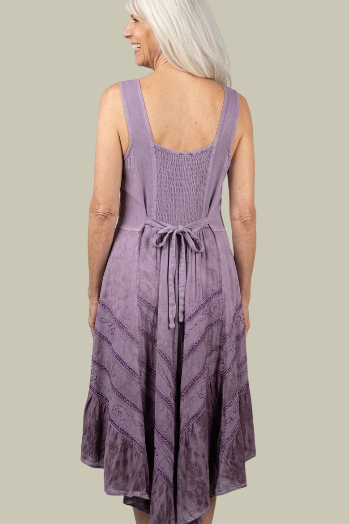 Corset Style Bodice Fit & Flare Midi Dress in Lavender