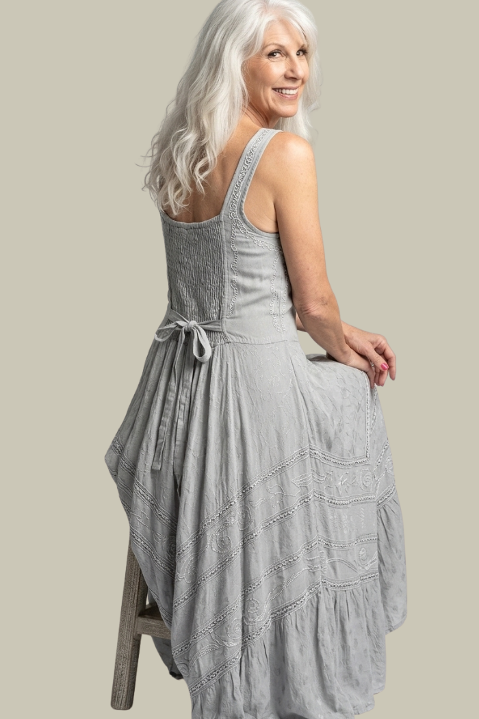 Corset Style Bodice Fit & Flare Midi Dress in Sage